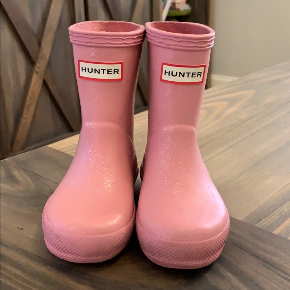 Pink glitter Hunter boots, size 5